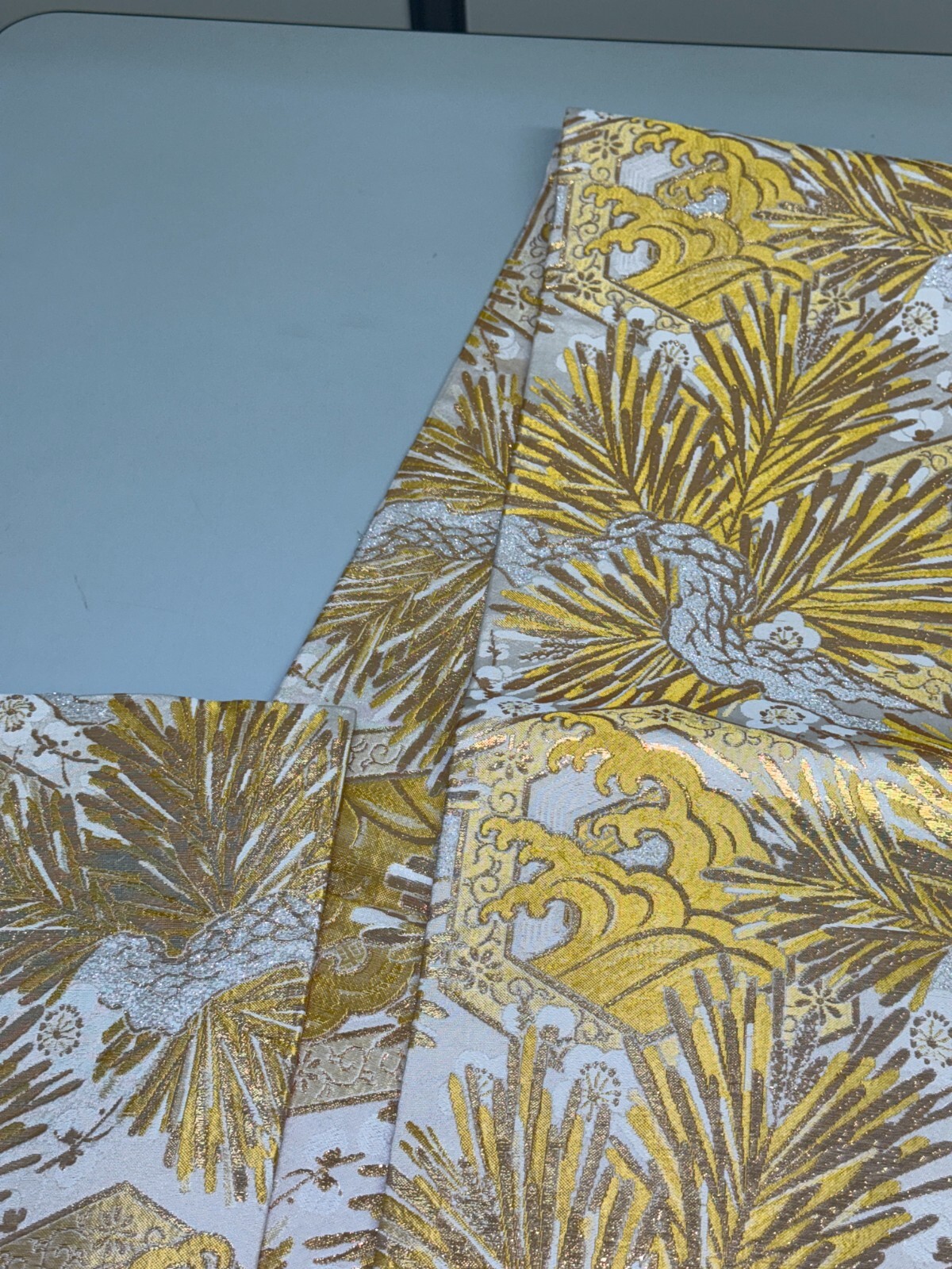 Japanese Vintage Kimono Maru Obi silk Gold Embroidery Reversible 153.5×11.8in