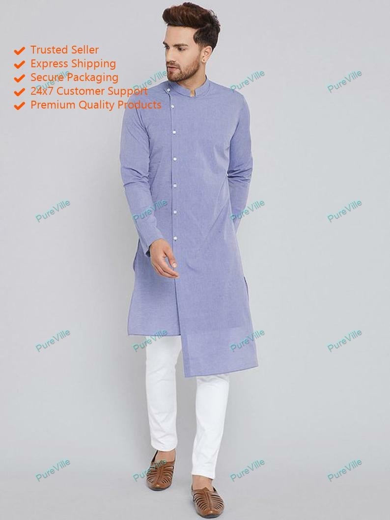 Mens Kurta Cotton Indian Long Kurta Casual Shirt Ethnic Hippie Fashion Casual Dr