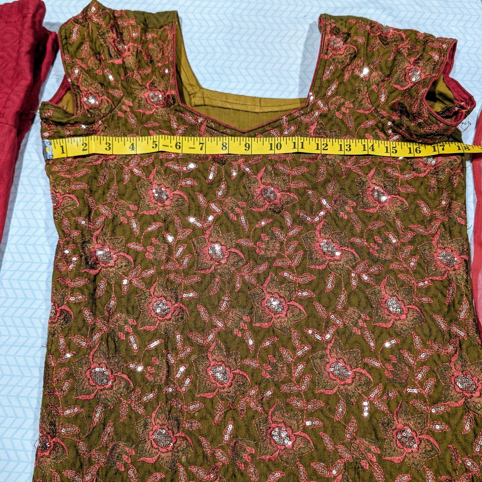 Pakistani Indian Shalwar Kameez Olive Green Maroon