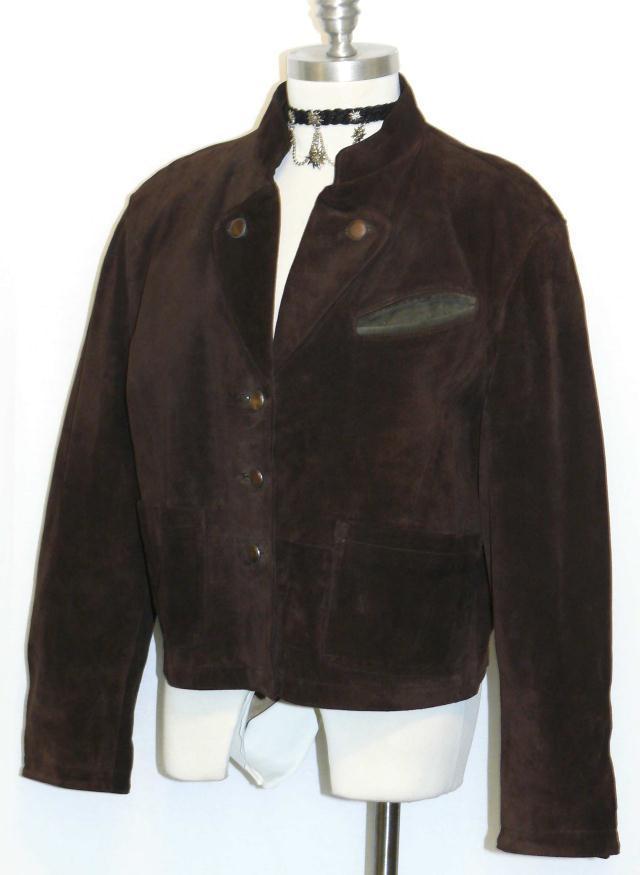BROWN LEATHER JACKET Coat German Women Sport Riding SHORT Dress /Eu 42/14 L B45″
