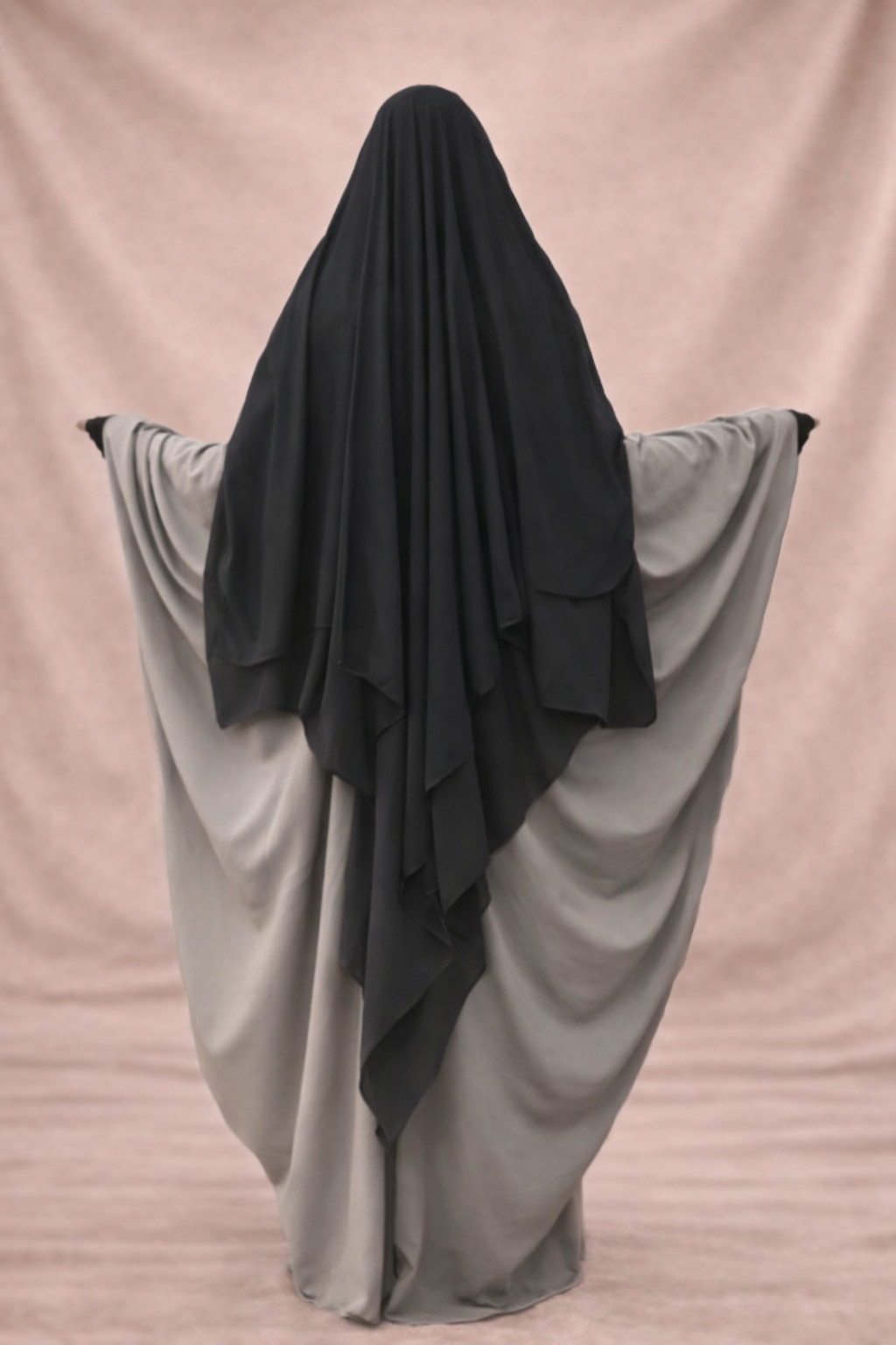 3 Veil Sitar Niqab Cap with Eye Cord | Black Layered Face Veil | Lightweight