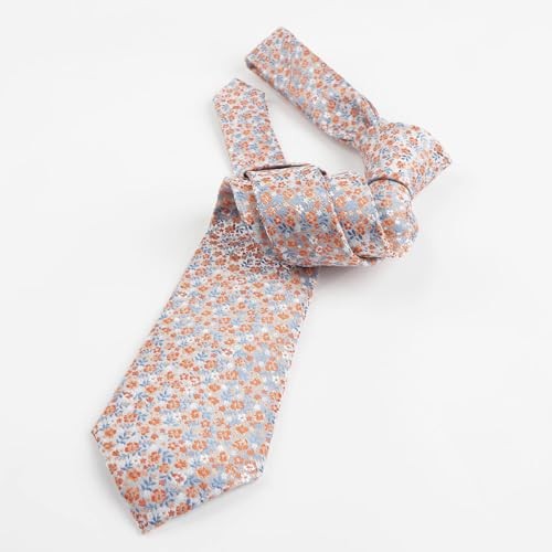 Mens 3.15inches Exquisite Floral Tie with Small Flower A142-light Blue/ Orange