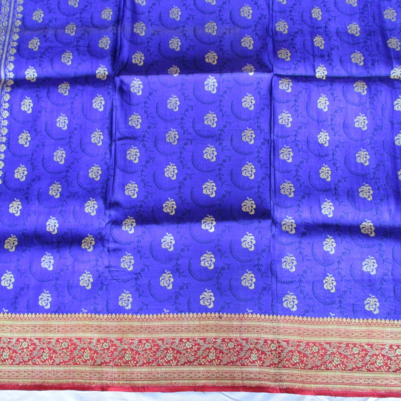 PURPLE Gold Pure SILK MAGNIFICENT Sari BROCADE Fabric RARE Panels DRAPES Curtain