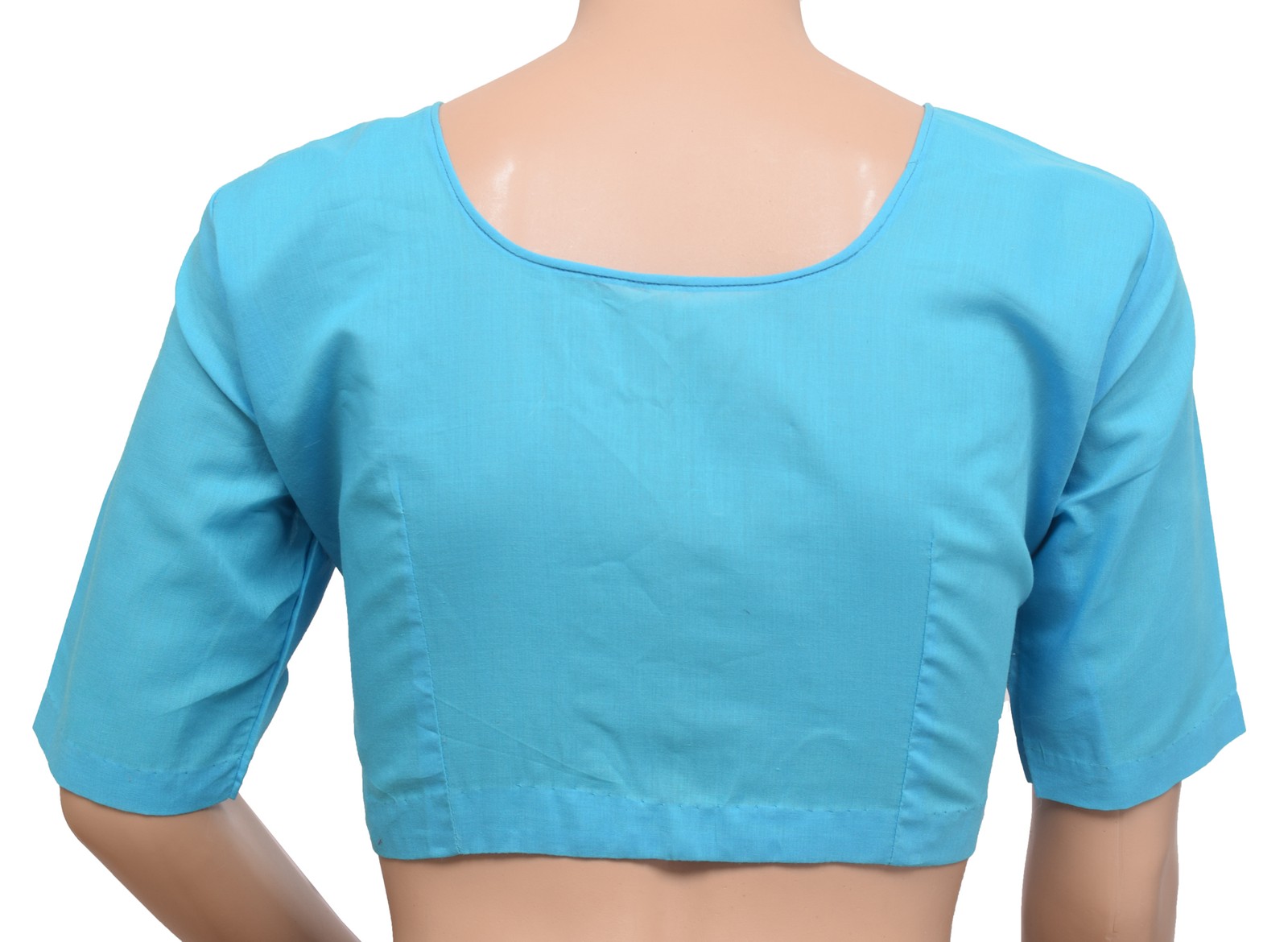Sushila Vintage Readymade Stitched Aqua Blue Plain Cotton Sari Blouse Choli Top