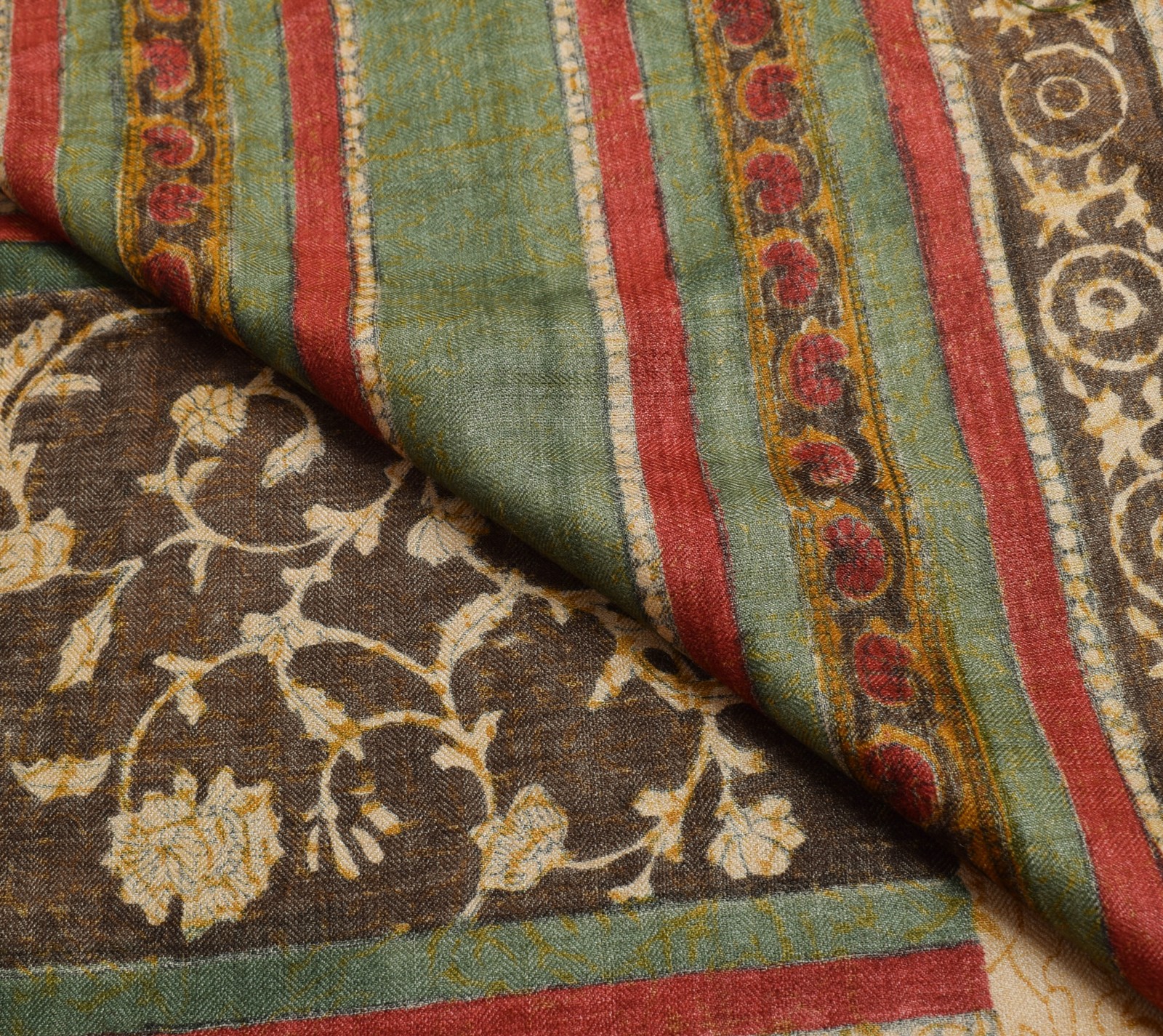 Sushila Vintage Mustard Saree 100% Pure Woolen Hand Block Printed Sari Fabric