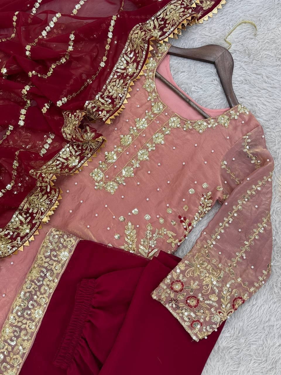 Heavy Reception Wear Peach Fancy Heavy Silk Salwar Kameez With Dupatta For Women