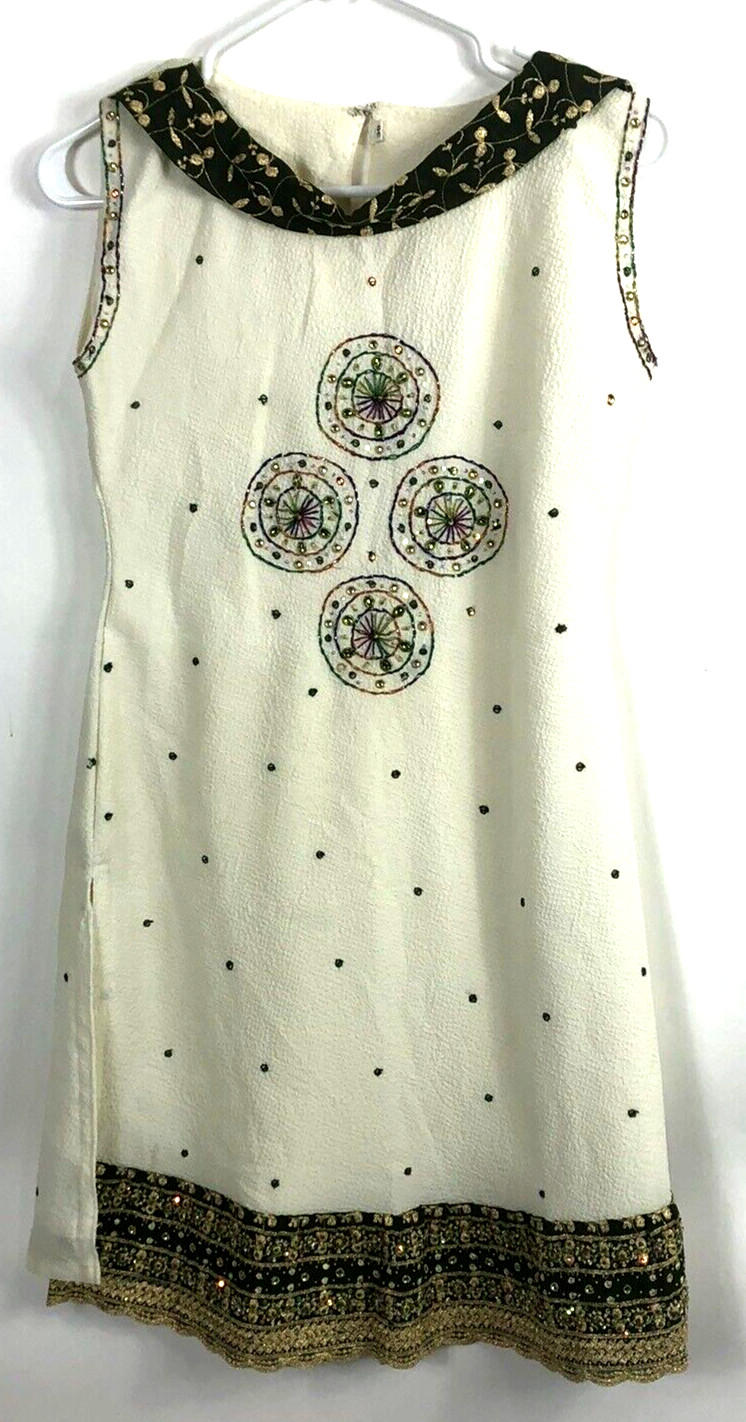 Women’s Unknown Pants Suit Green Gold Floral Traditional Indian Attire Tunic S