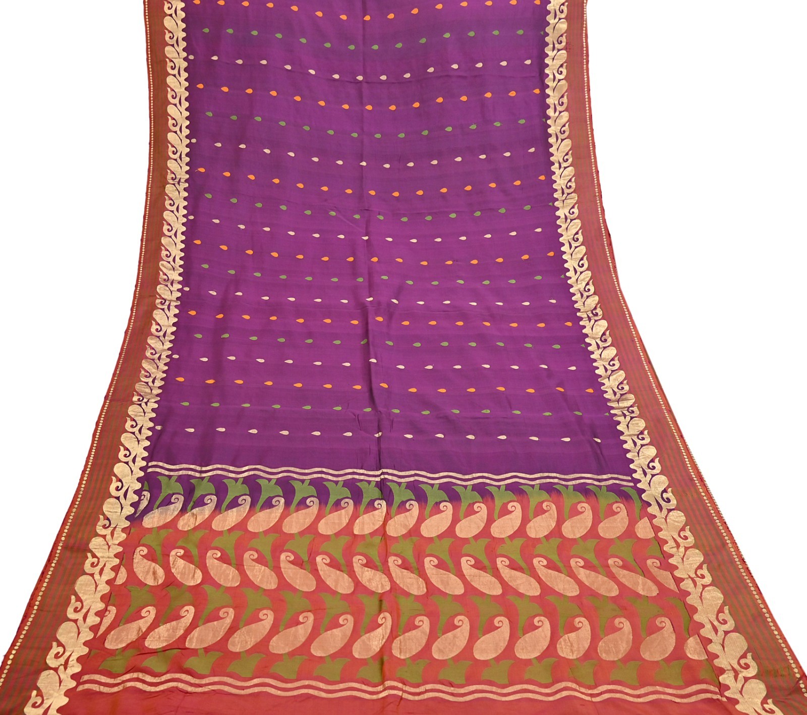 Indian Vintage Heavy Sari Purple & Orange Hand Woven Sarees 100% Pure Silk Zari