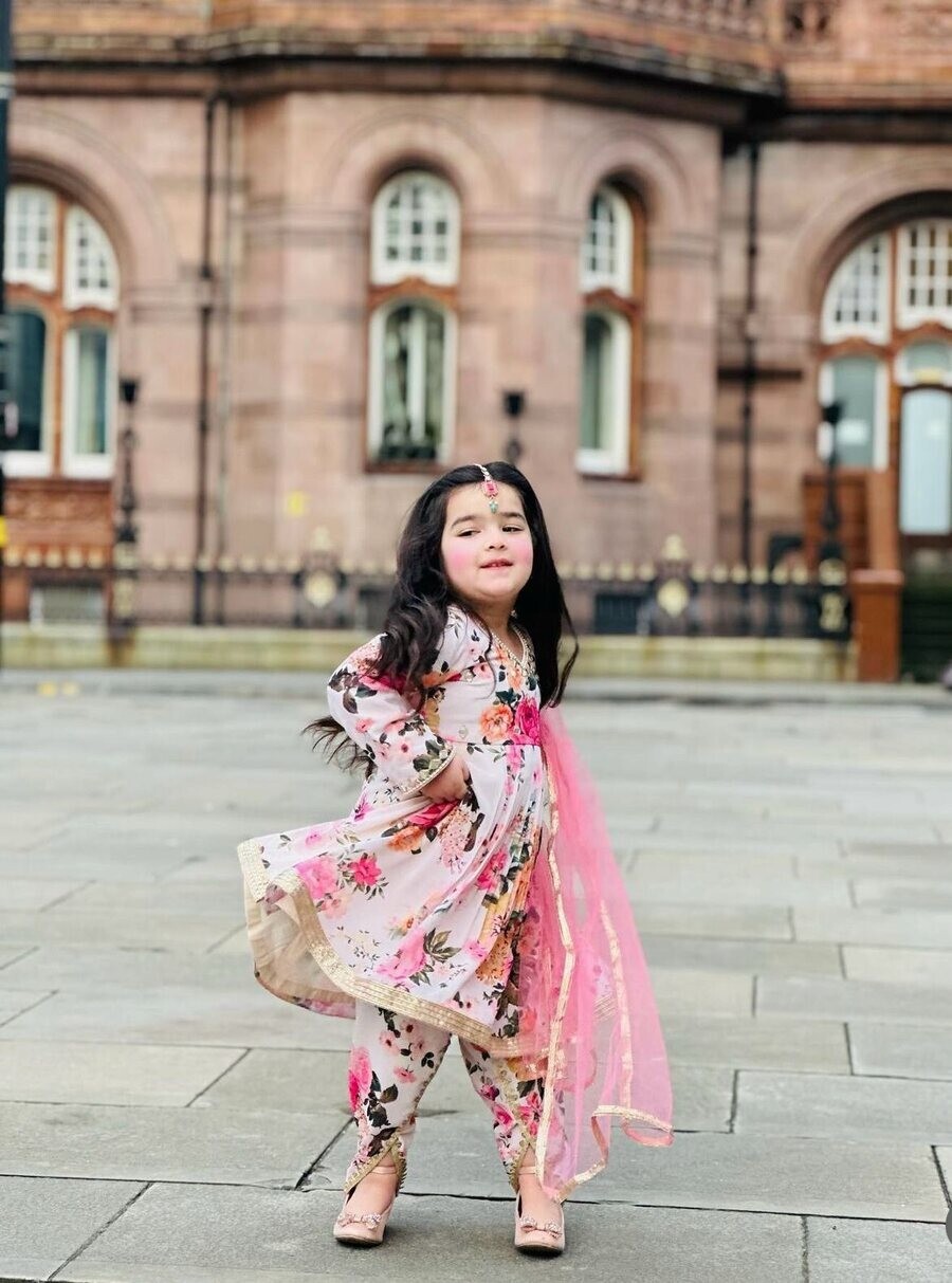 DESIGNER GEORGETTE DIGITAL PRINT WORK KID WEAR TOP DHOTI WITH DUPATTA BABY PINK