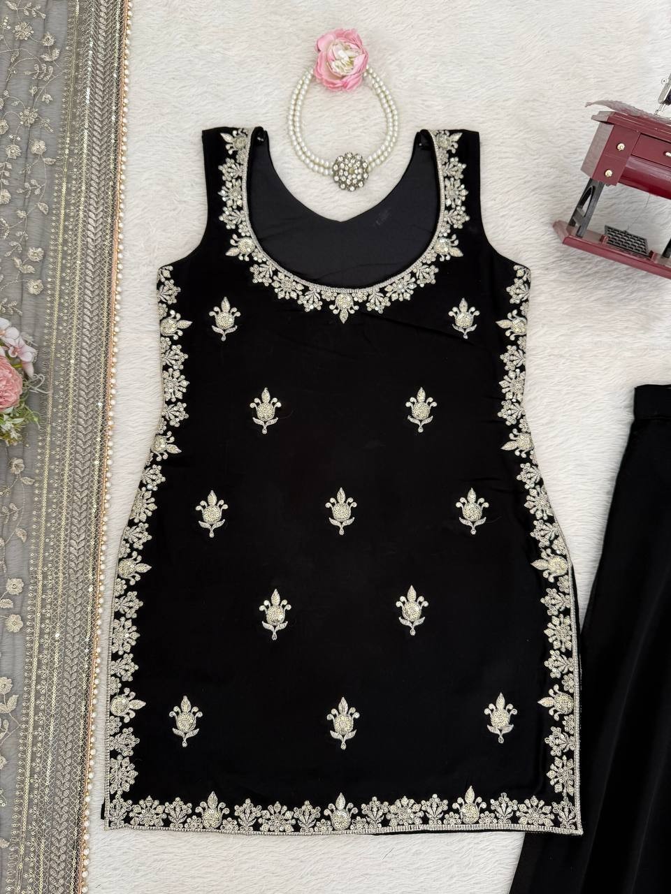 Beautiful Designer Faux Georgette Kurta Palazzo With Dupatta For Party