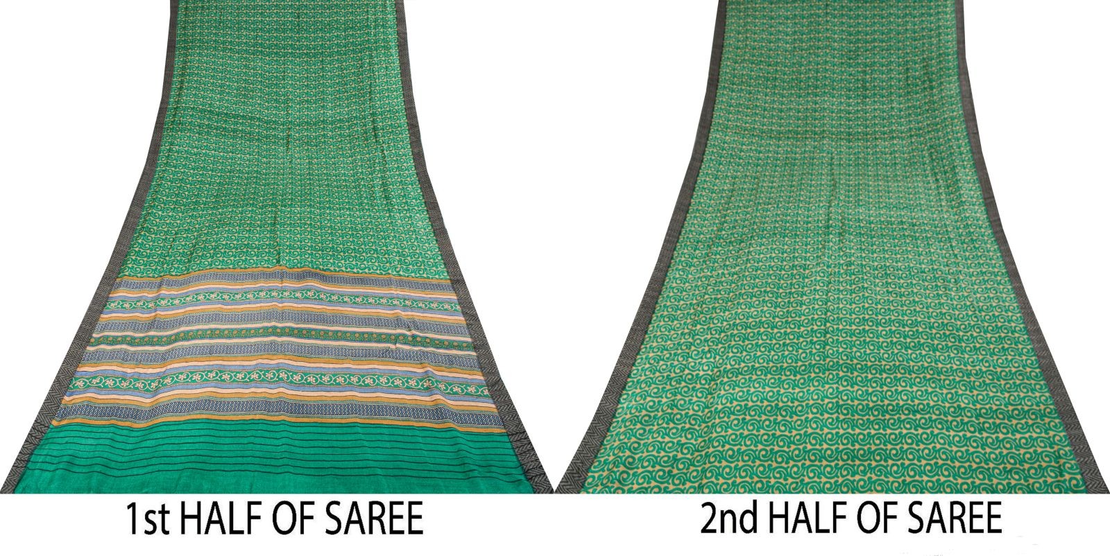 Sanskriti Vintage Green Pure Woolen Saree Spiral Print Sari Soft Craft 5Ydfabric