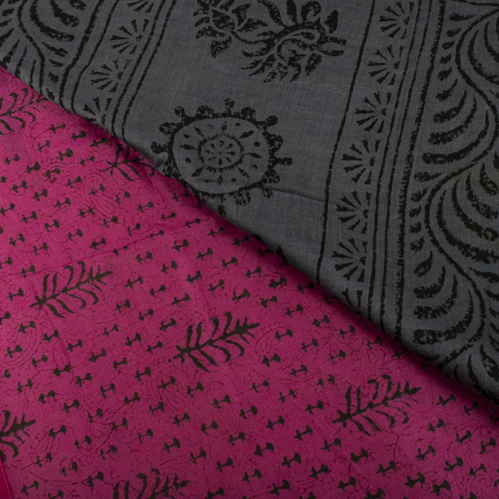 Sanskriti Vintage Pink Saree Cotton Silk Hand Block Printed 5.5+Yd Craft Fabric