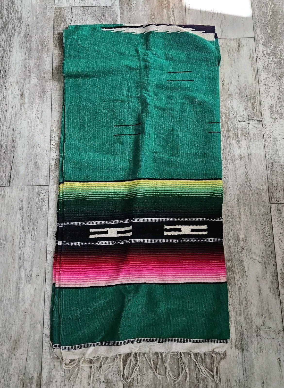 PREMIUM Mexican Poncho Traditional Style – Green/Pink/Yellow/Black/White