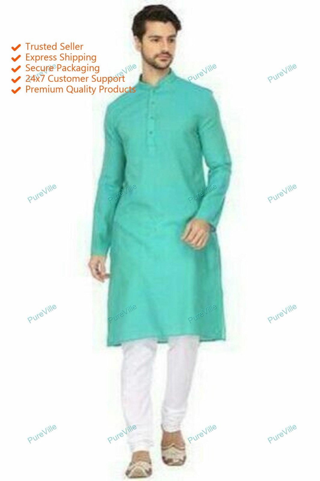 Mens Kurta Mens Cotton short Tunic Kurta Shirt Plus Size Solid Green Color