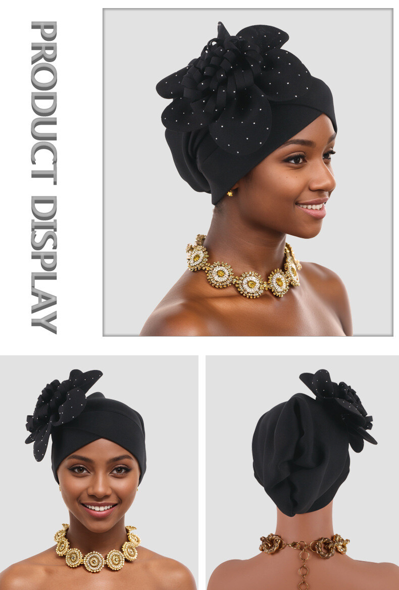 African Nigerian Women Big Flower Turban Headwrap Gele Headtie Wedding Party Cap