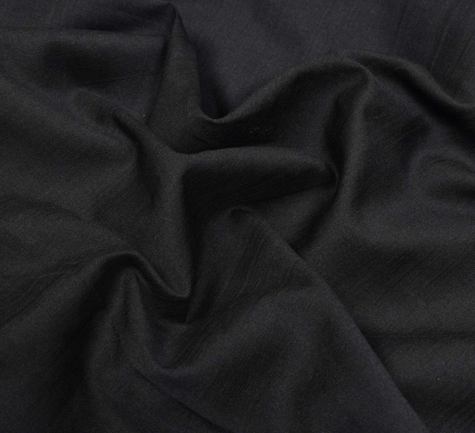 Sushila Vintage Black Hand Woven Saree Pure Cotton Silk Paisley Soft Sari Fabric