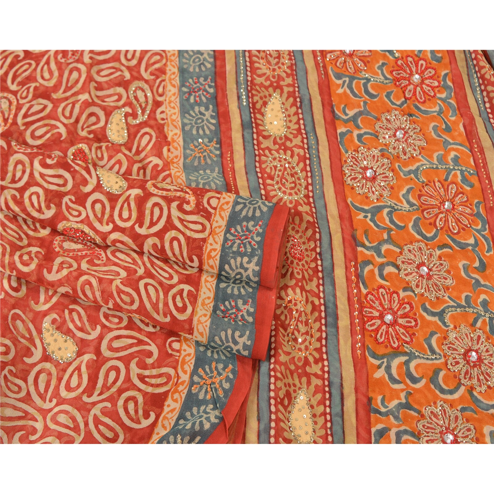 Sanskriti Vintage Bollywood Sarees Pure Georgette Silk Hand Beaded Sari Fabric