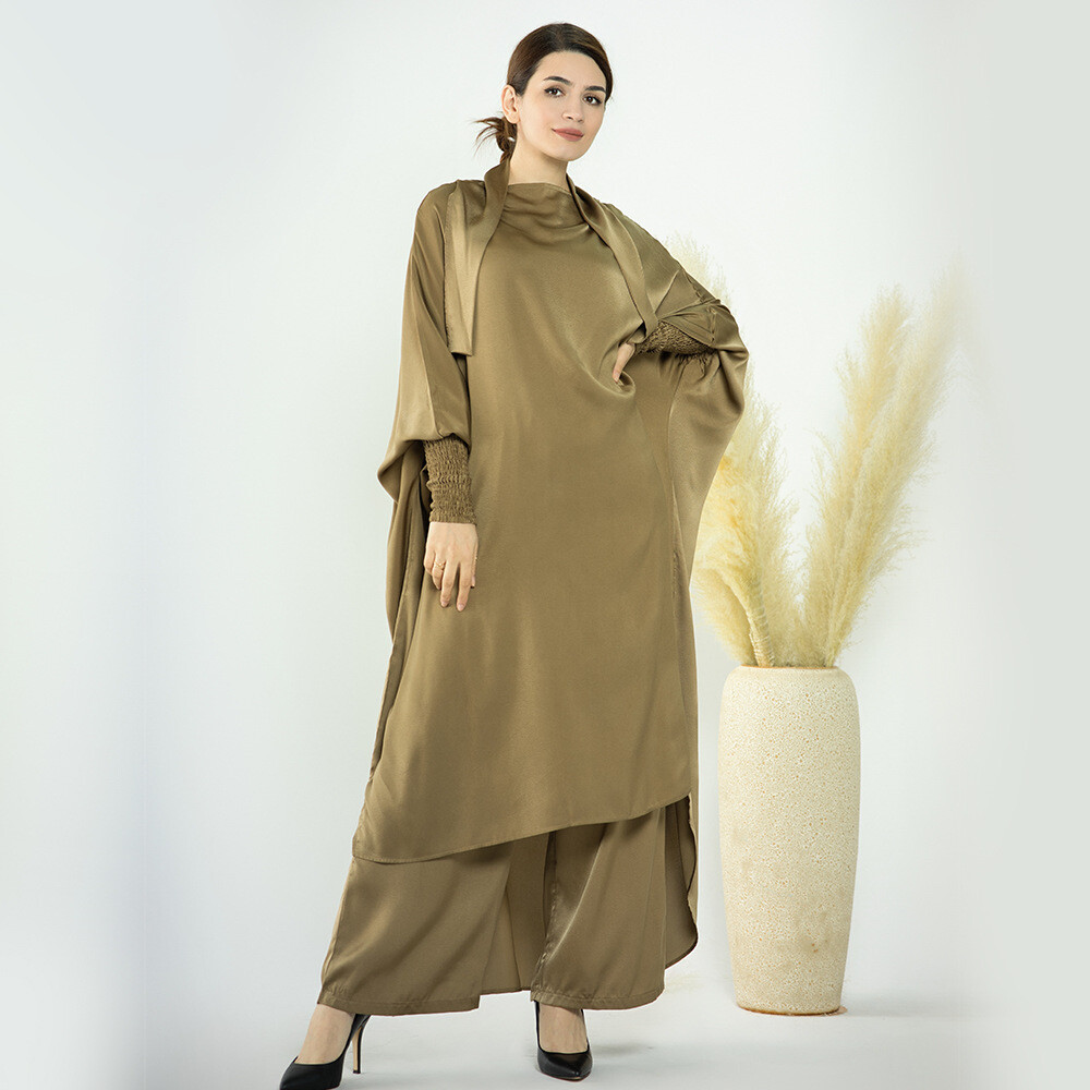 2pcs Set Abaya Women Muslim Prayer Tops Wide Leg Pant Prayer Khimar Islamic Arab