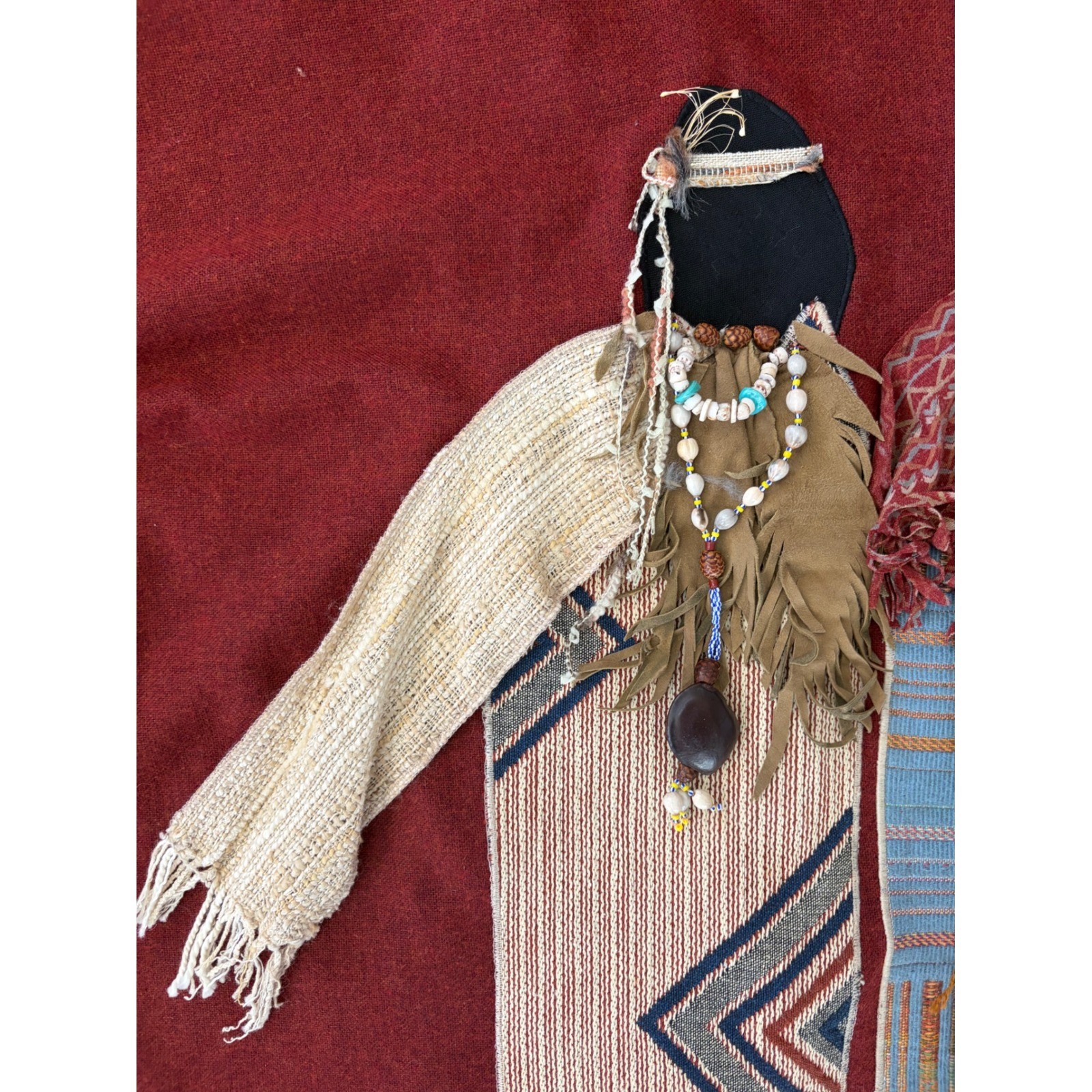Native American couple 3D turquoise stones, wool poncho one size
