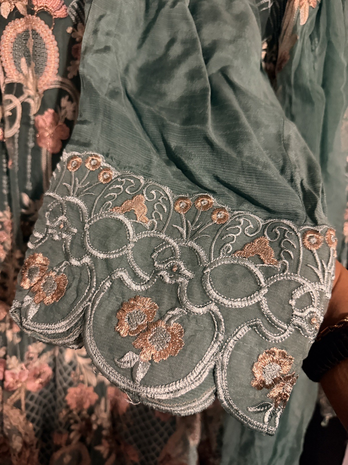 beautiful discounted light teal green with beige embroidered shalwar khameez