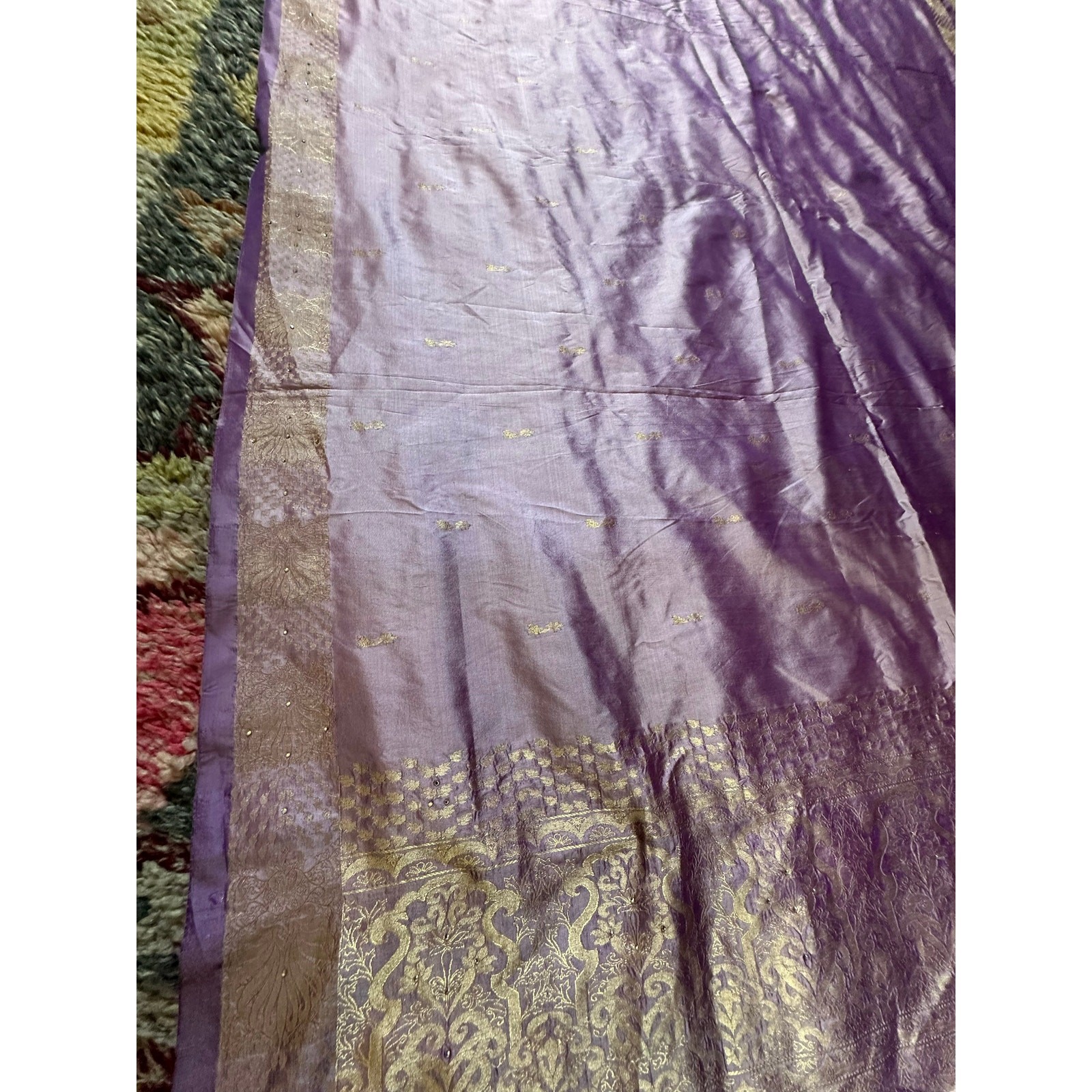 Silk saree lavender gold Paisley brocade 204×46” sari stunning luxurious