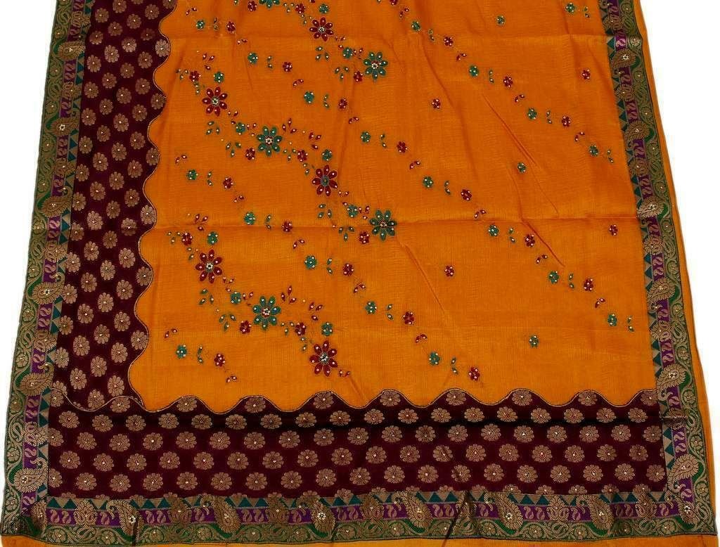 Designer Indian Party Wear Wedding Saree Pakistani Heavy Work Sari Saffron
