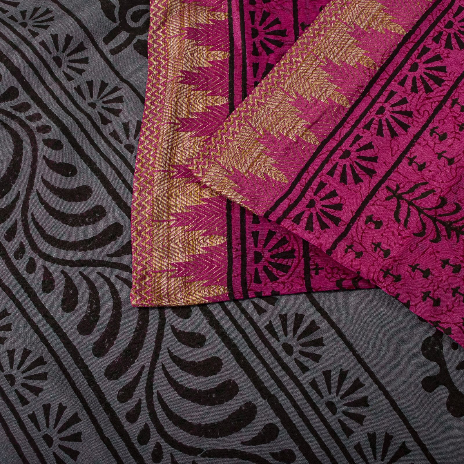 Sanskriti Vintage Pink Saree Cotton Silk Hand Block Printed 5.5+Yd Craft Fabric