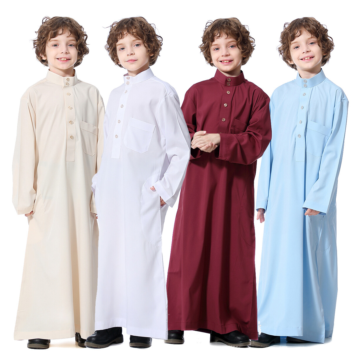 Men Boys Saudi Style Muslim Thobe Thoub Dishdasha Arabic Kaftan Abaya Robe Dress