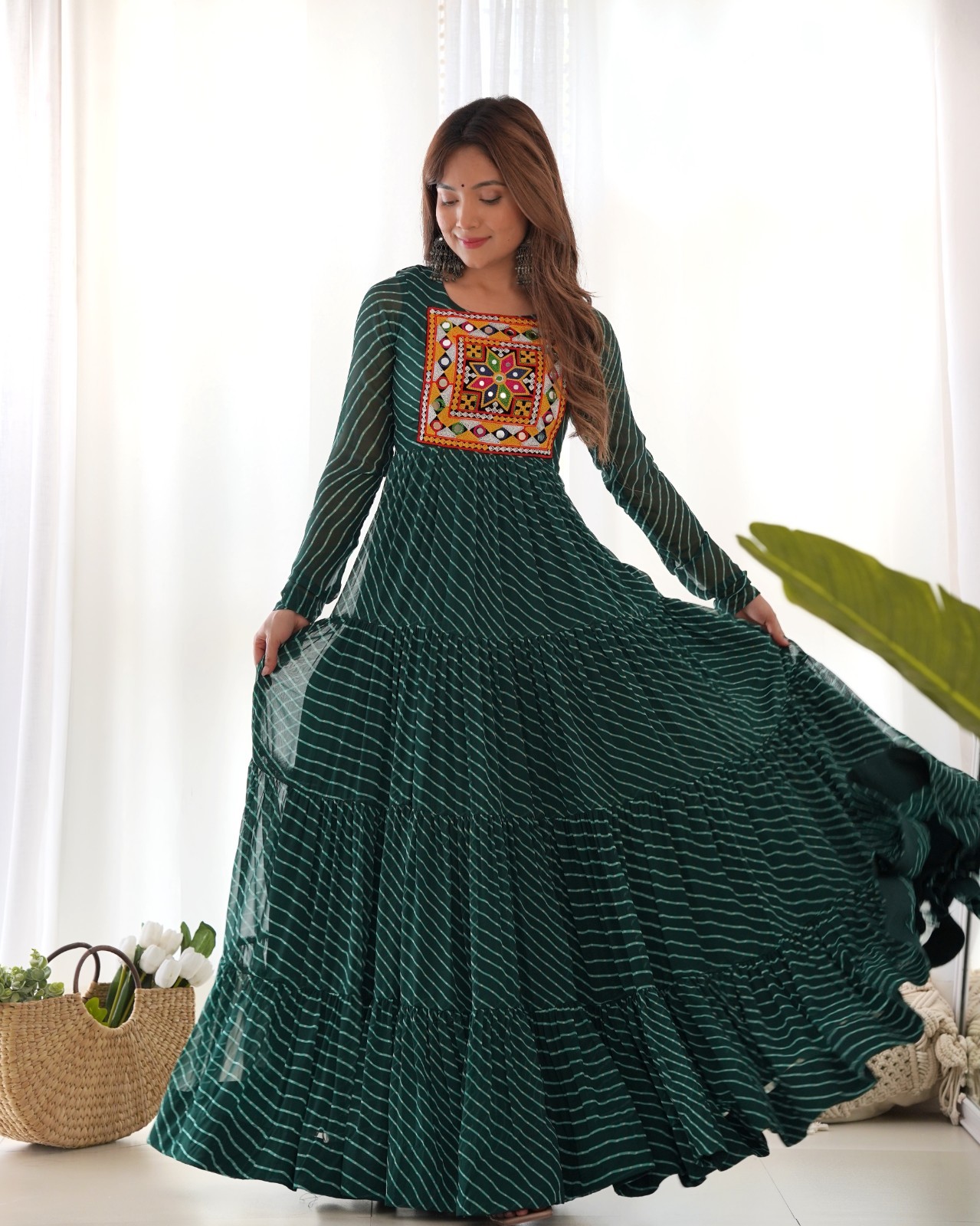 Fancy Gamthi Work Kurti Festive Wear Indian Traditional Long Tunic For Women’s