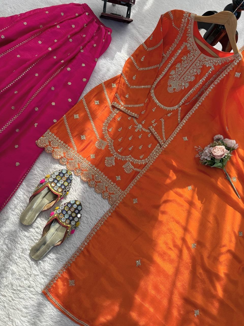 Latest Designer Chinon Silk Top Palazzo With Dupatta For Wedding & Reception