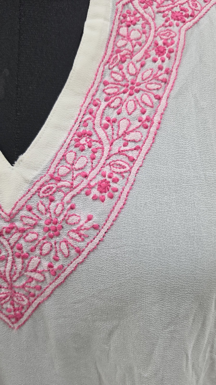 XS 37 LUCKNOWI SOFT GEORGETTE KURTI ETHNIC HAND CHIKANKARI EMBROIDERED TOP KURTA