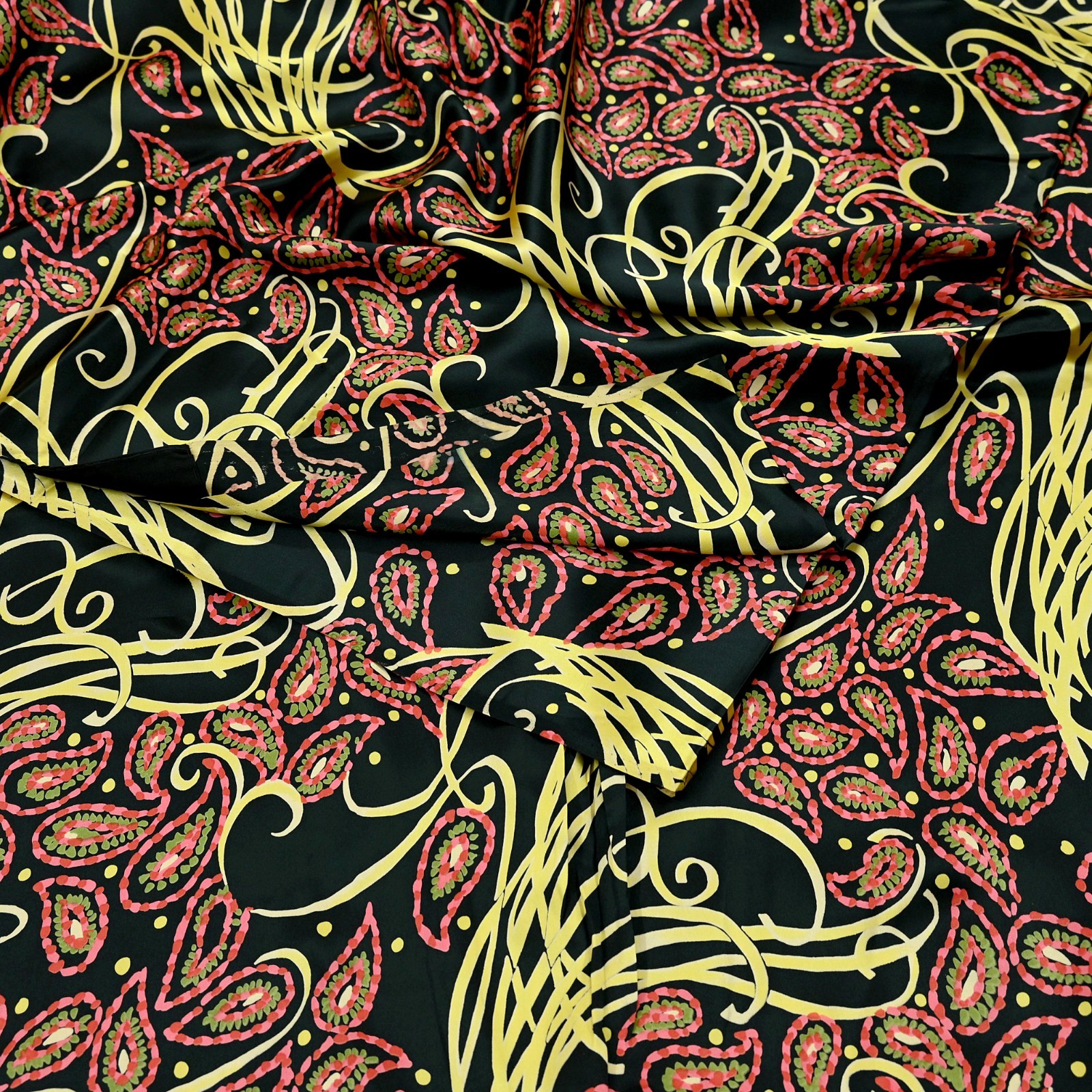 Indian Vintage Saree Black Satin Printed Sari 6yd Sewing Soft Craft Fabric