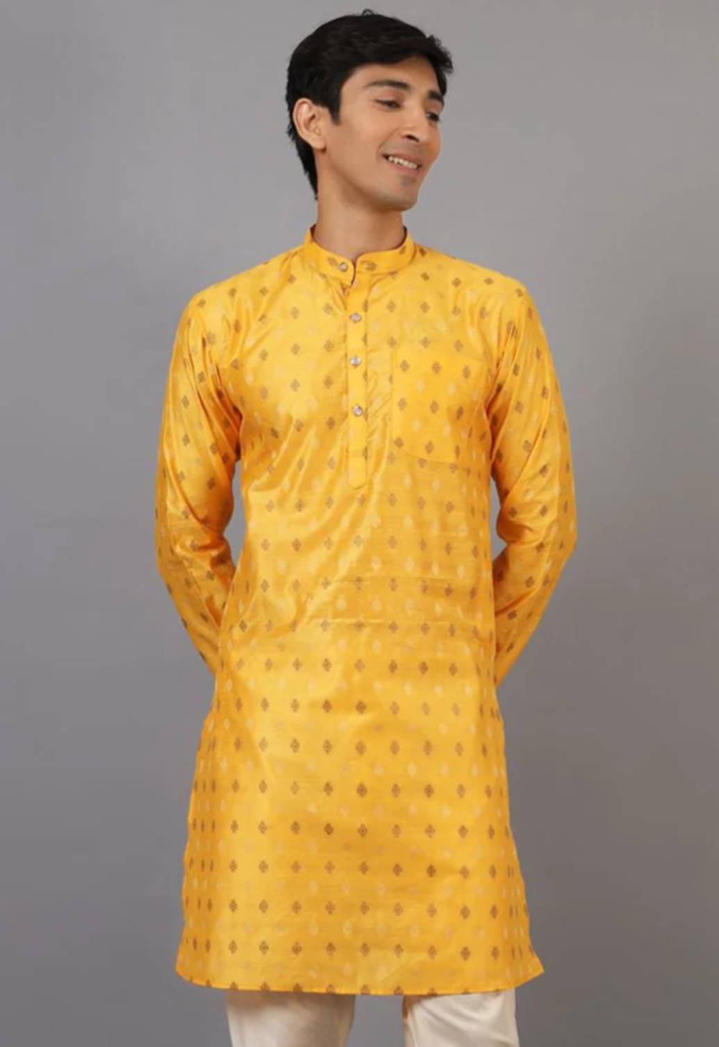 WINTAGE BANARASI ART SILK COTTON YELLOW KURTA PAJAMA S46