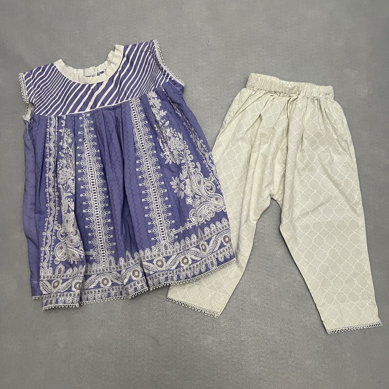 Handmade Girls 24M-2T Lavender Salwar Kameez Set Embroidered Tunic Pants
