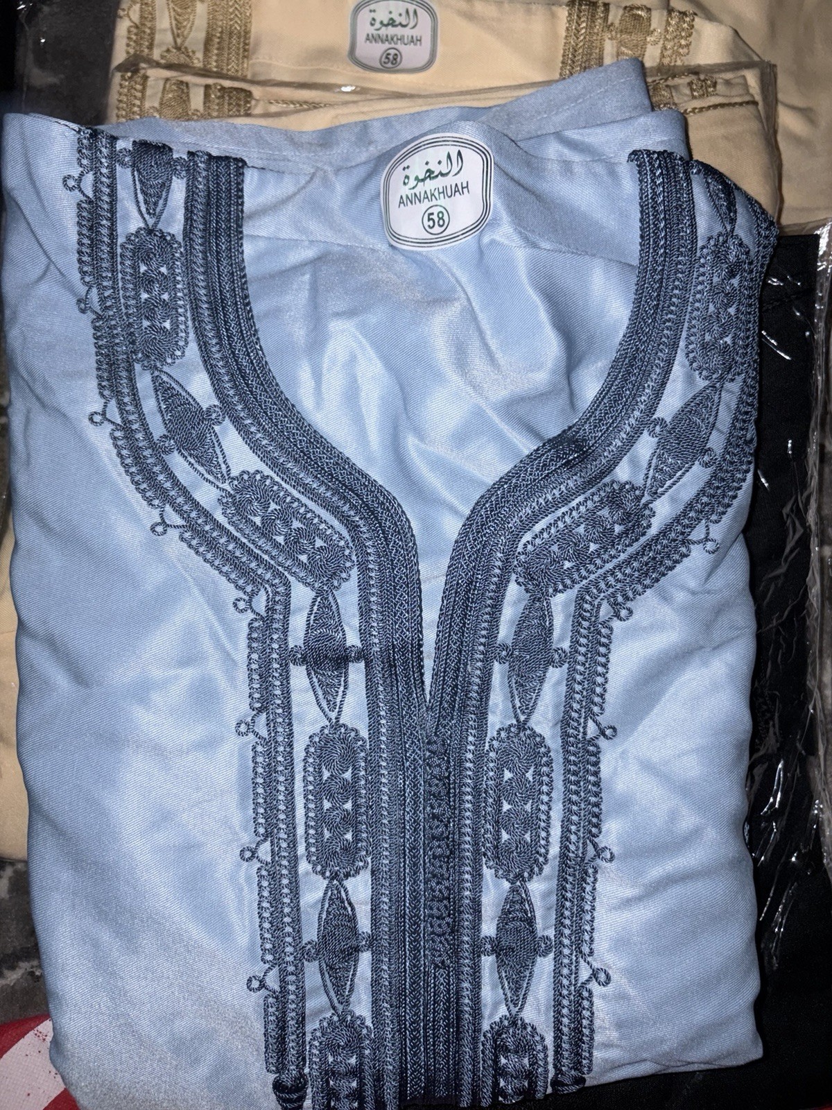 ANNAKHUAH Djellaba for Men Size 58 Light Blue Beige Traditional Moroccan Thobe