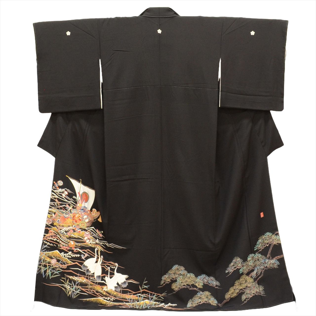 Vintage Japanese Kimono Silk Jacket Kuro-Tomesode Black tt2341b*