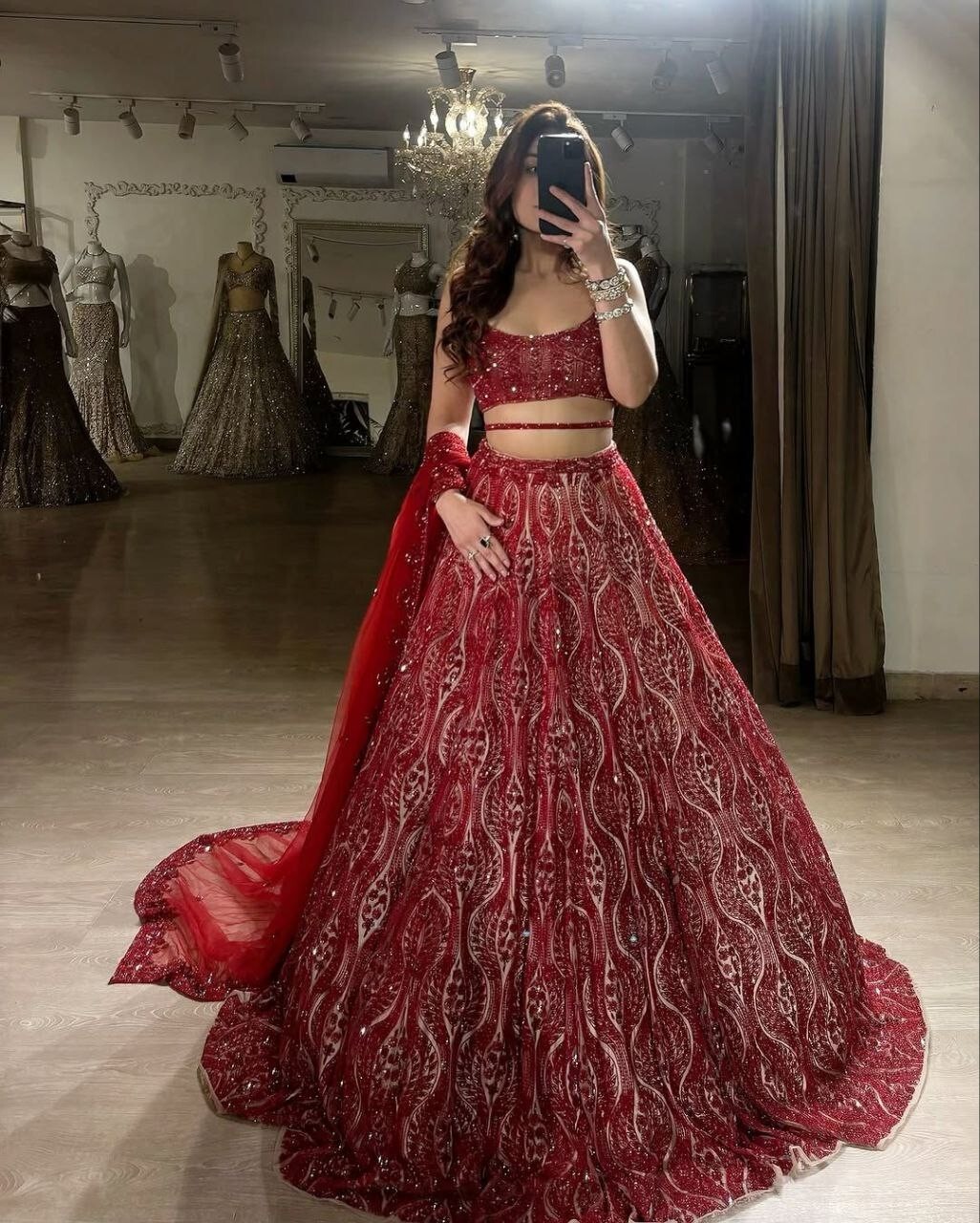 New Wedding Wear Red Net Lehenga Choli With Dupatta For Women & Girls