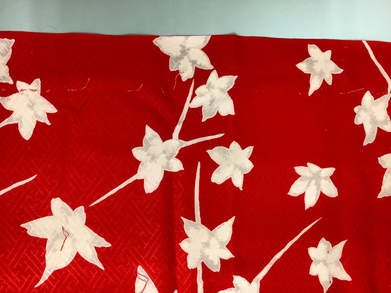 Japanese Vintage Kimono Fabric cloth Boro silk red Maple scrub dirt 30.3×13.3in