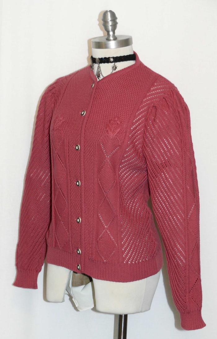 PINK ~ WOOL Women Winter AUSTRIA Dirndl KNITTED Walk Car SWEATER Jacket / 4 XS