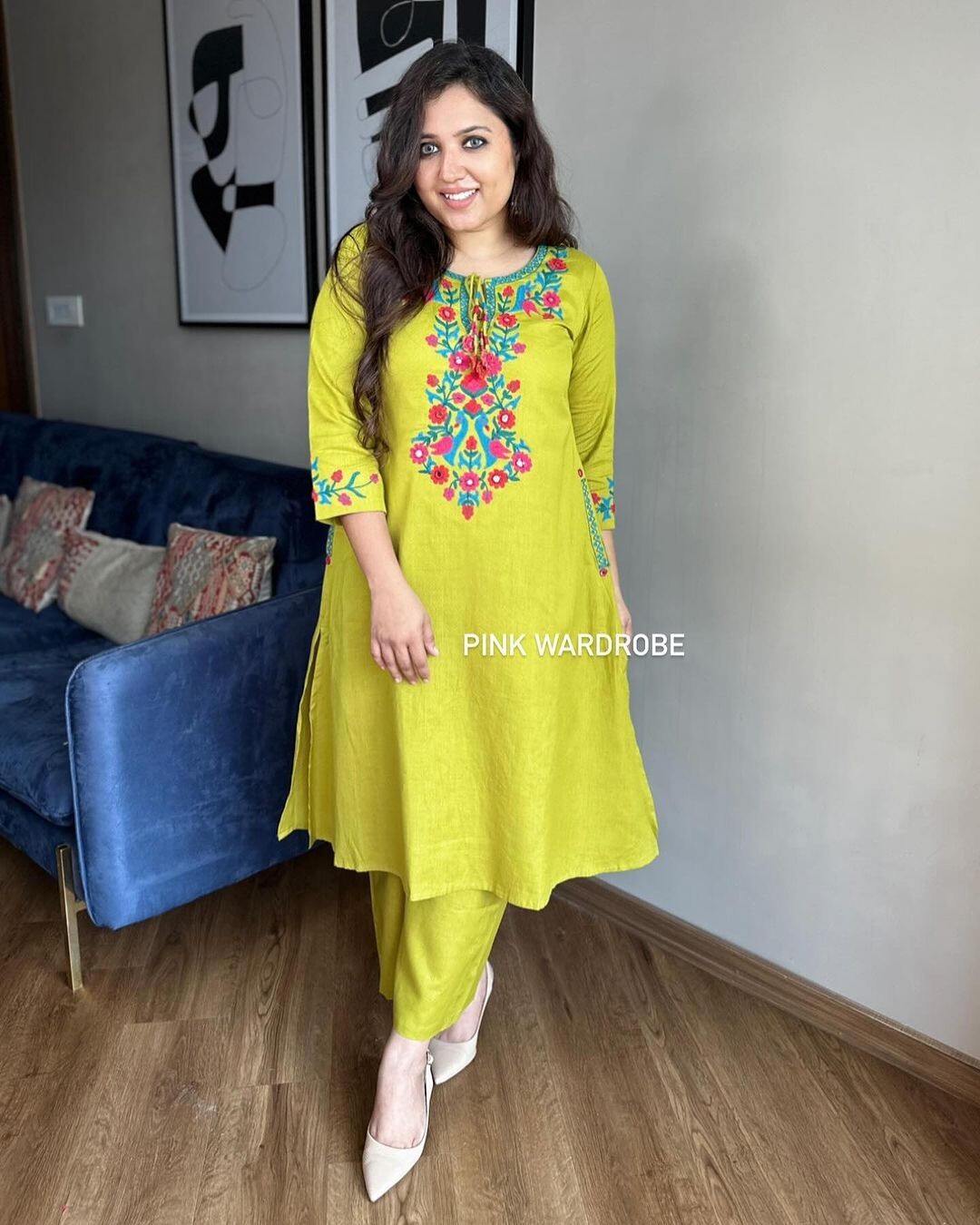 Beautiful Cotton Slub Kurta Palazzo Set Indian Women Party Wear Tunic Kurti