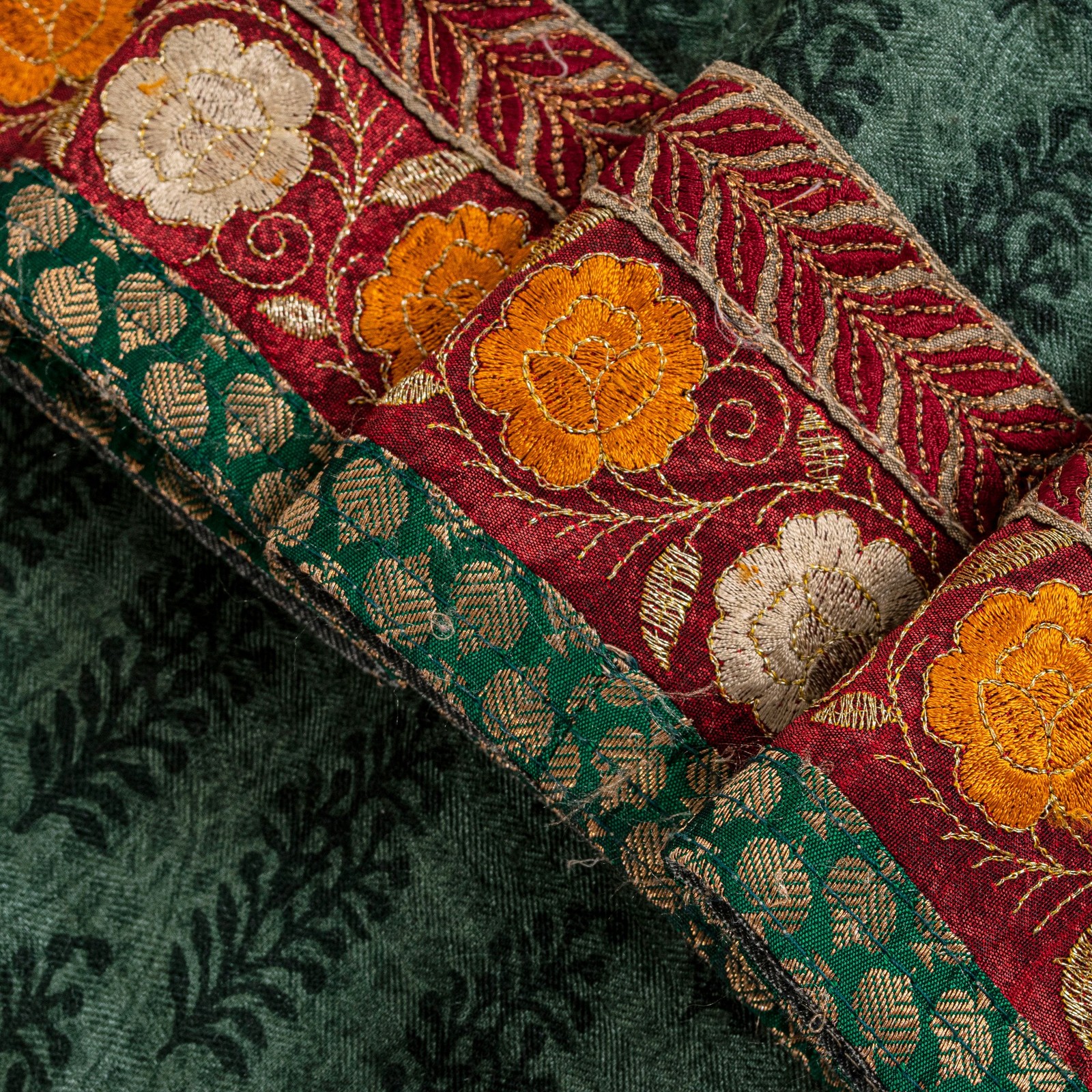 Sanskriti Vintage Soft Green Pure Woolen Saree Block Print Embroidered Sari 6+Yd