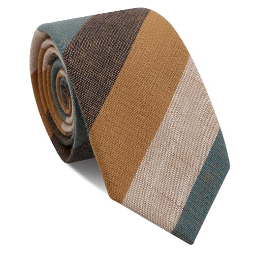 Skinny Ties for Men,Cotton Linen Neck Tie for Daily Brown Striped