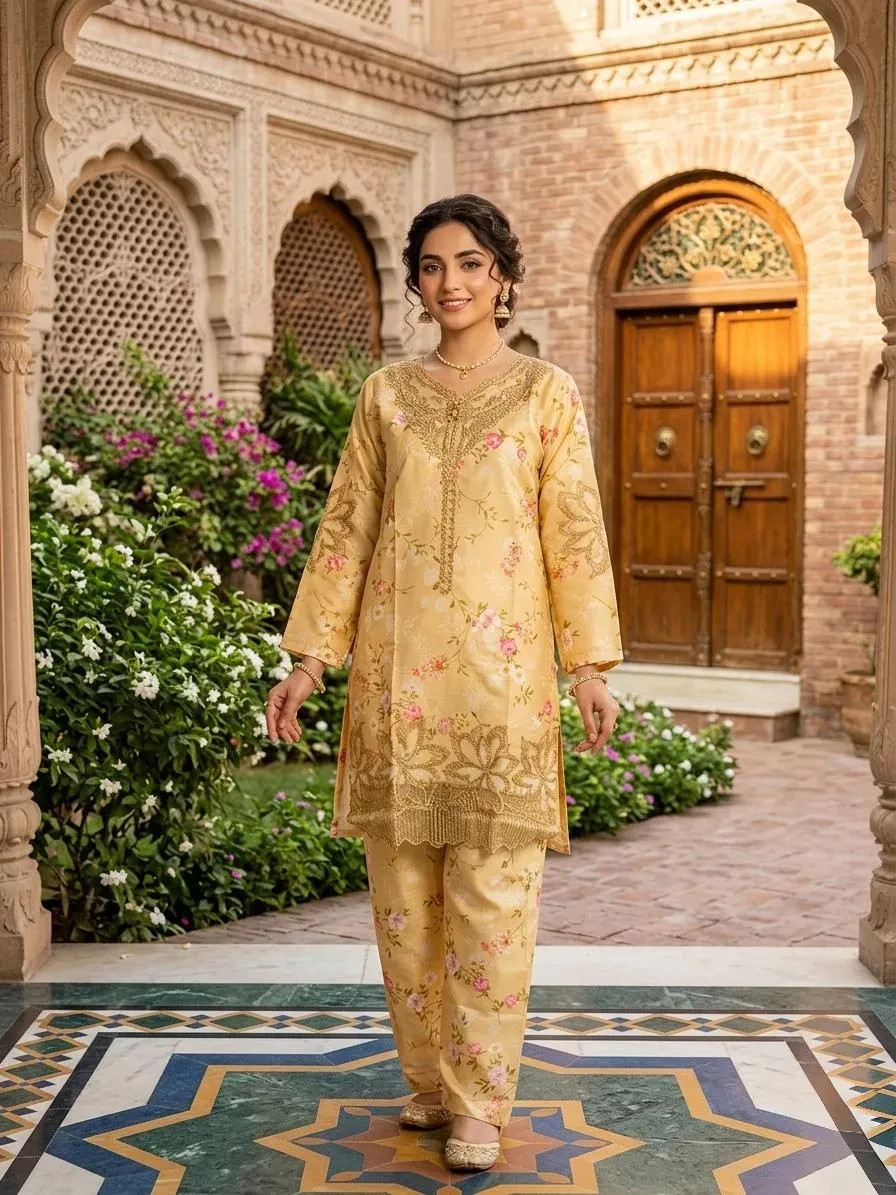 Lawn Embroidered 3Pcs Multicolor Set Large Ladies Stitched Suit
