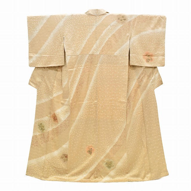 Vintage Japanese Kimono | Houmongi | Brown Silk | Wave Botanical | ss0958b
