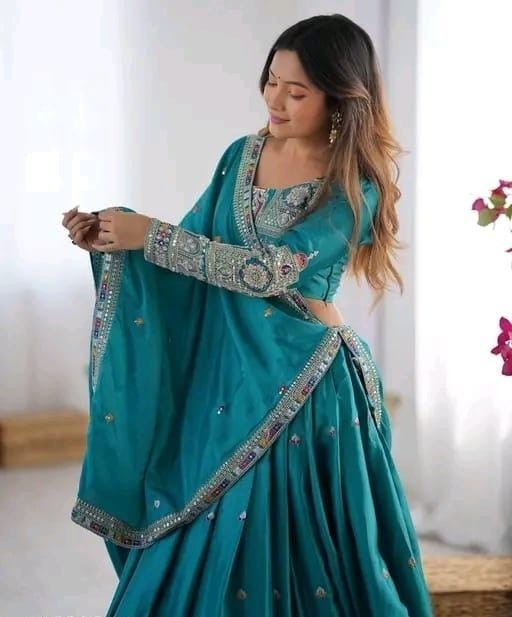 Ready To Wear Chanderi Silk Lehenga Choli Set Embroidered Wedding PartyWear
