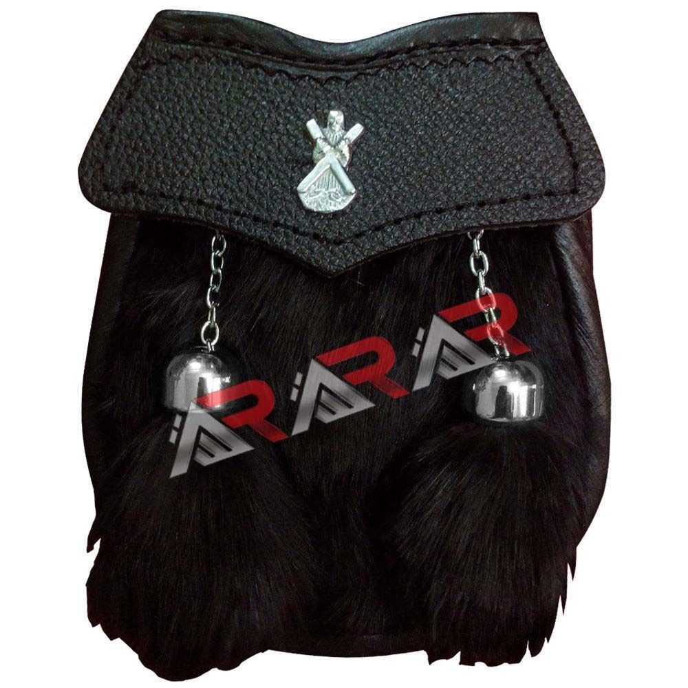 New Leather Sporran Black Fur Skin Dress Brand AAR St Andrew Boys Belt Chain 28″