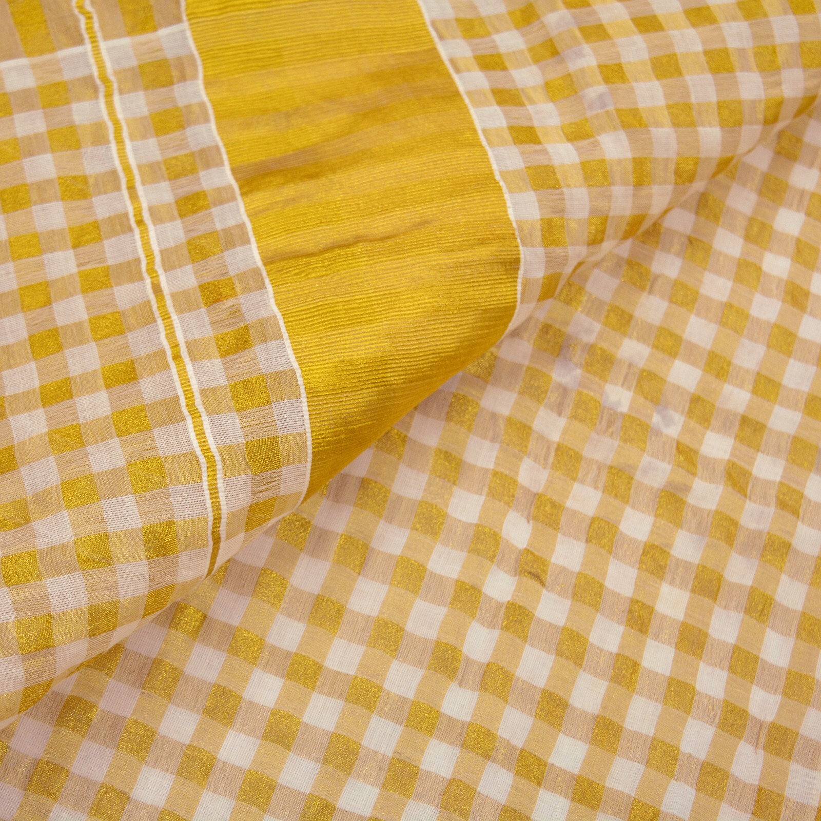 Indian Vintage Heavy Sari Off-White Woven South Sarees Pure Cotton Zari 5Yd