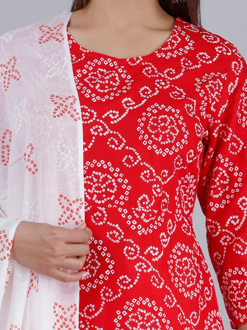 Suit 638 1219 Red Bandhni Palazzo Kameez Dupatta Small Medium Size Suits