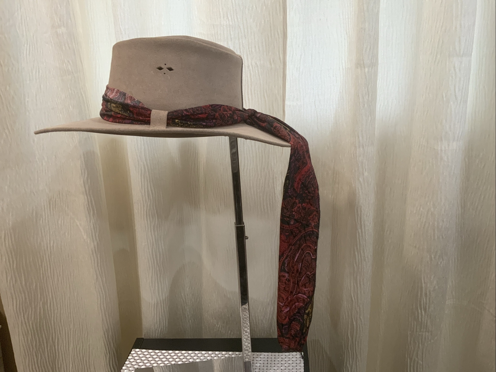 The Old Prospector Woman’s Brown Suede Fedora Hat w/Bandana & Cutouts 22.5 M