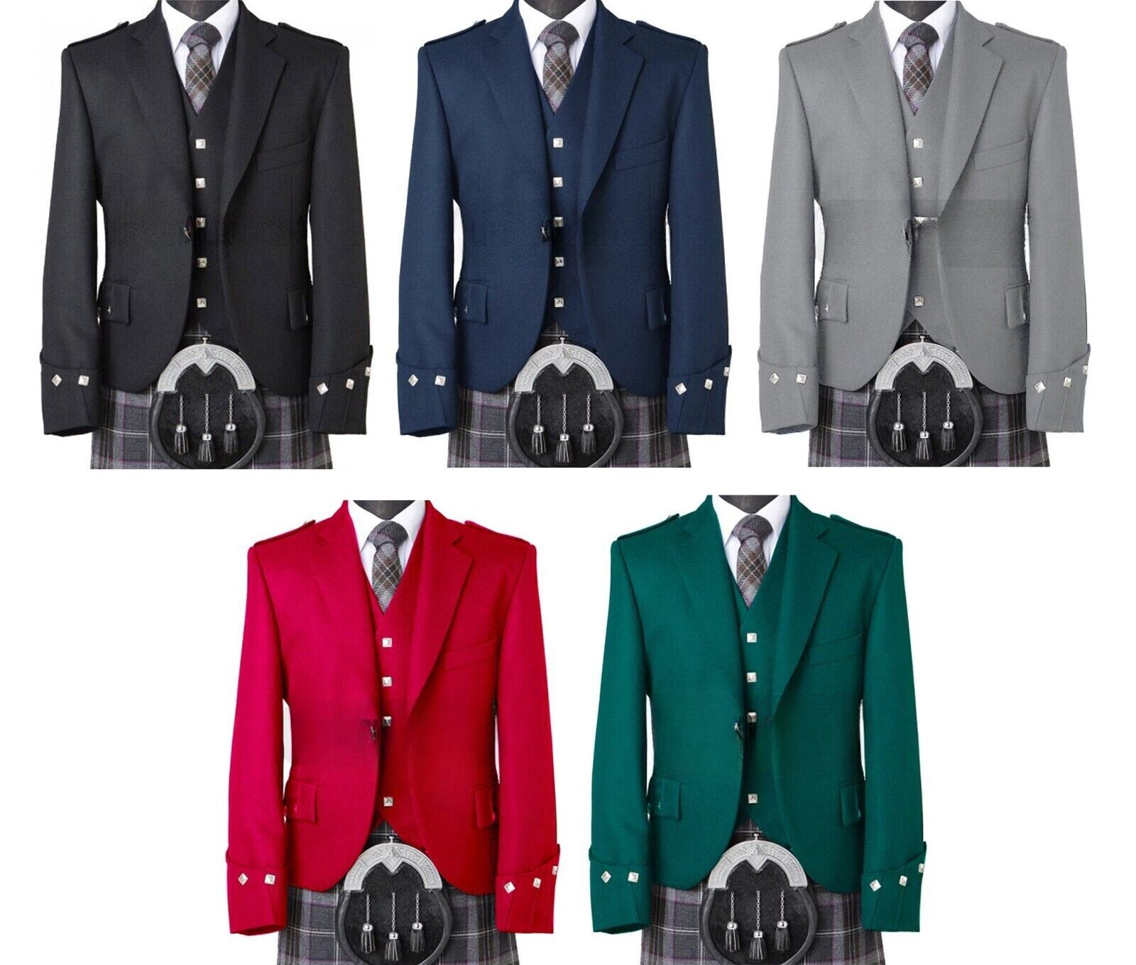 Men’s Scottish Serge Wool Argyle Kilt Jacket Different Colors With Waistcoat